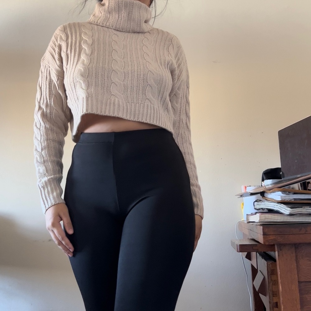 Beige Soft Cropped Turtleneck Sweater